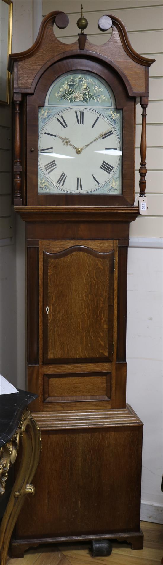 A Victorian oak 30 hour longcase clock with painted dial 58cm